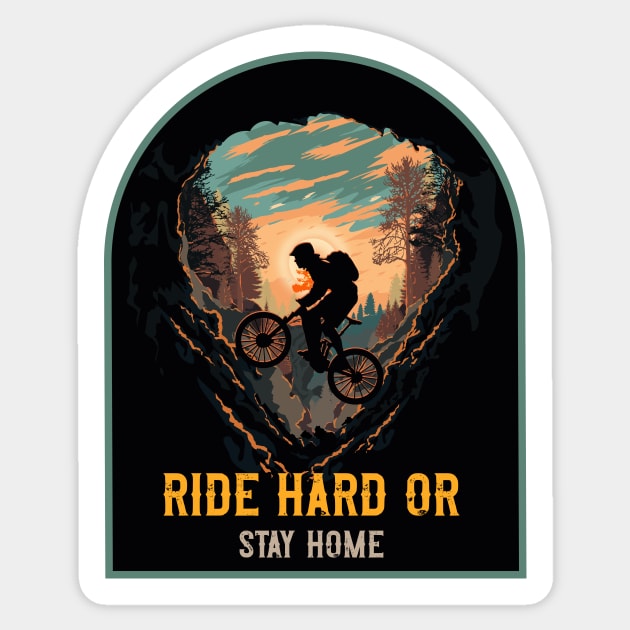 Ride hard or stay home Mountain biking through the woods Sticker by HomeCoquette